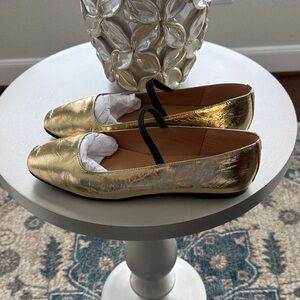 Madewell Gold Women's Flats with Black Strap